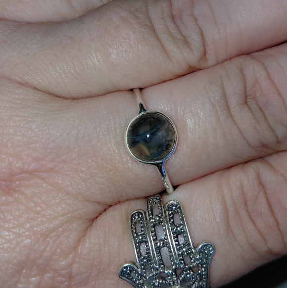 Dainty Moss Agate Silver Ring - Picture 8 of 10